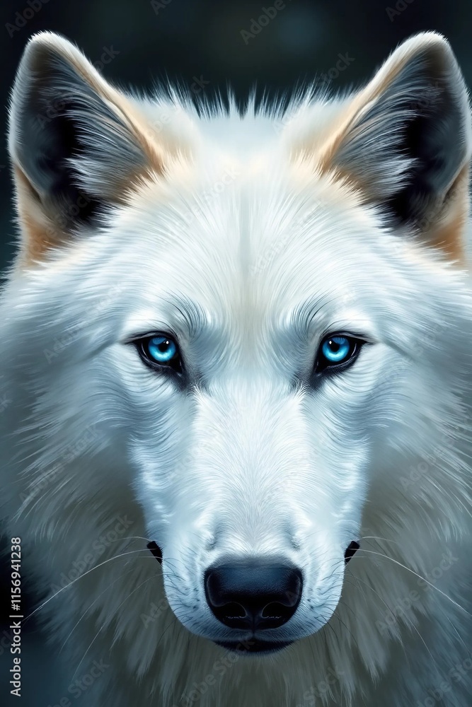 A hyper-realistic painting of a white wolf's face, its fur as pristine, Wallpaper, Animal wallpaper