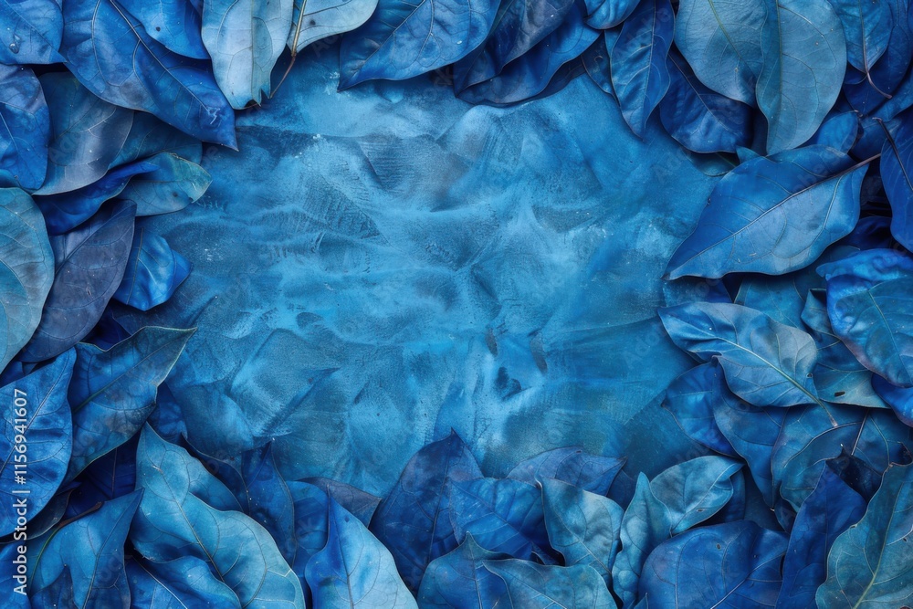 Fototapeta premium Blue-Hued Tropical Leaf Collection Against a Spacious Background