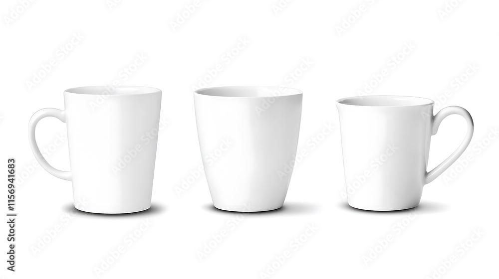 Three Clean White Mug Mockups: Close-Up Photo, Perfect for Branding Designs. AI Generated Three Clean White Mug Mockups: Close-Up Photo, Perfect for Branding Designs. AI Generated