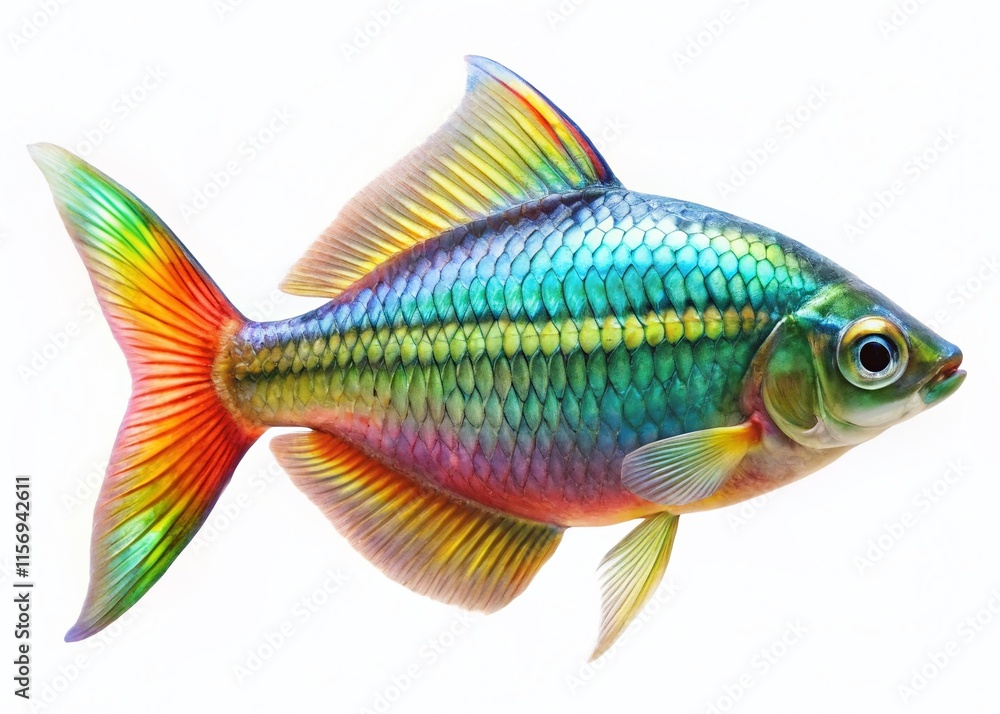 Fototapeta premium Iridescent Rainbowfish with Flowing Fins, Isolated on White Background - Stock Photo