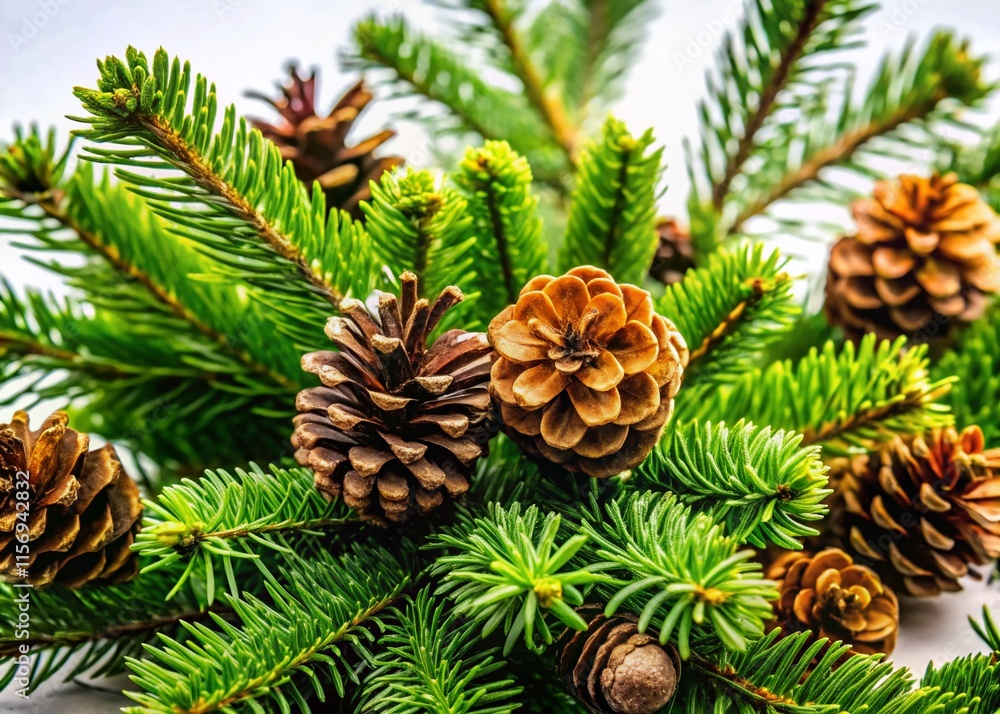 Isolated Christmas Tree Branches: Festive Green Cones & Needles for Holiday Designs Isolated Christmas Tree Branches: Festive Green Cones & Needles for Holiday Designs