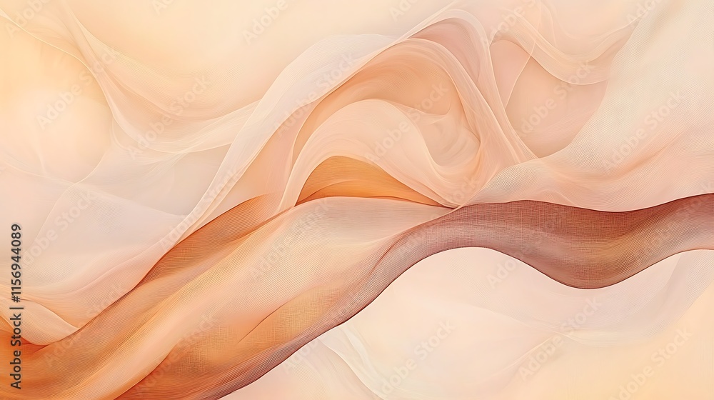 Obraz premium Close-up Photo: Gently Draped Peach and Brown Fabric Mockup. AI Generated