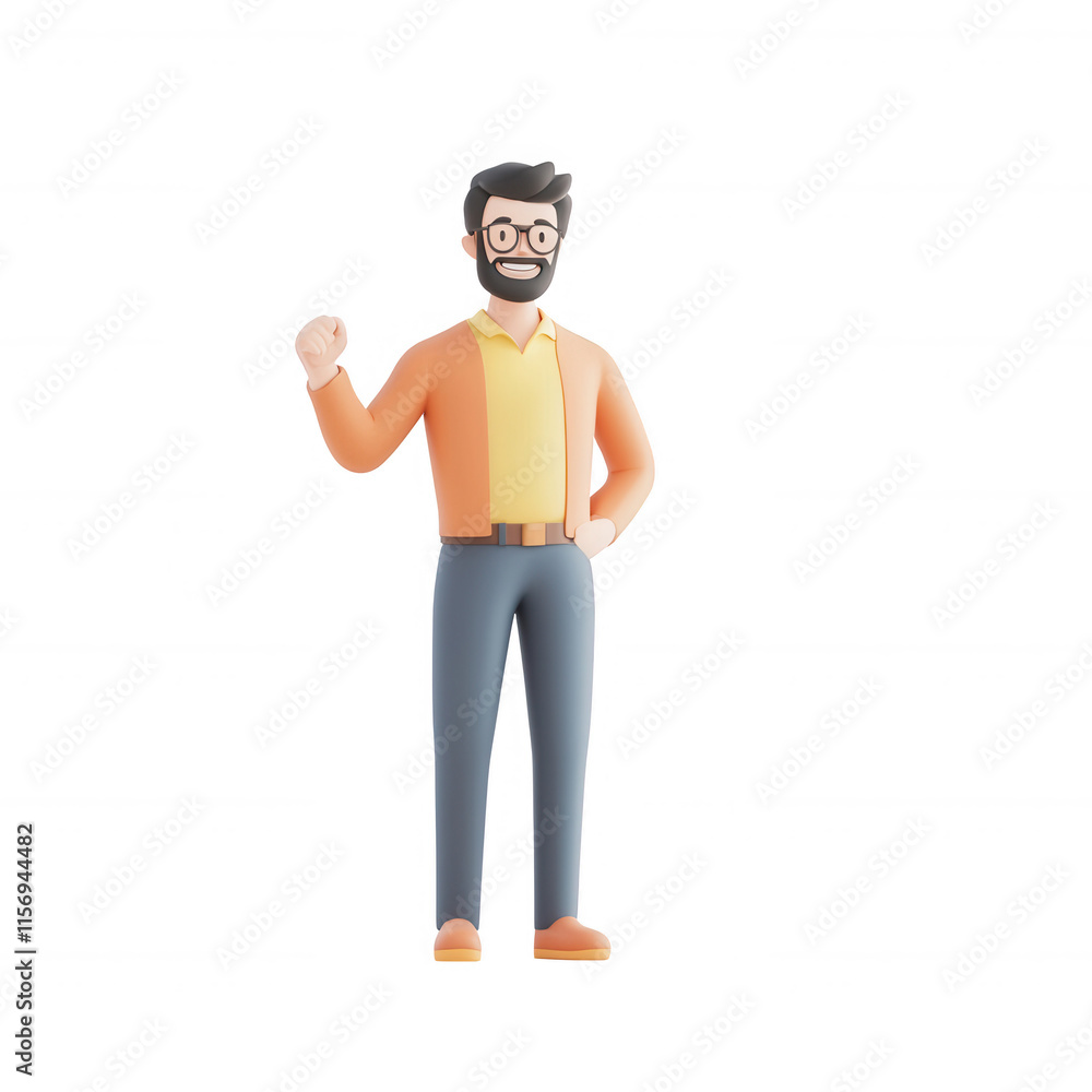 A cheerful cartoon man standing confidently with a friendly gesture., isolated on a transparent background. A cheerful cartoon man standing confidently with a friendly gesture., isolated on a transparent background.