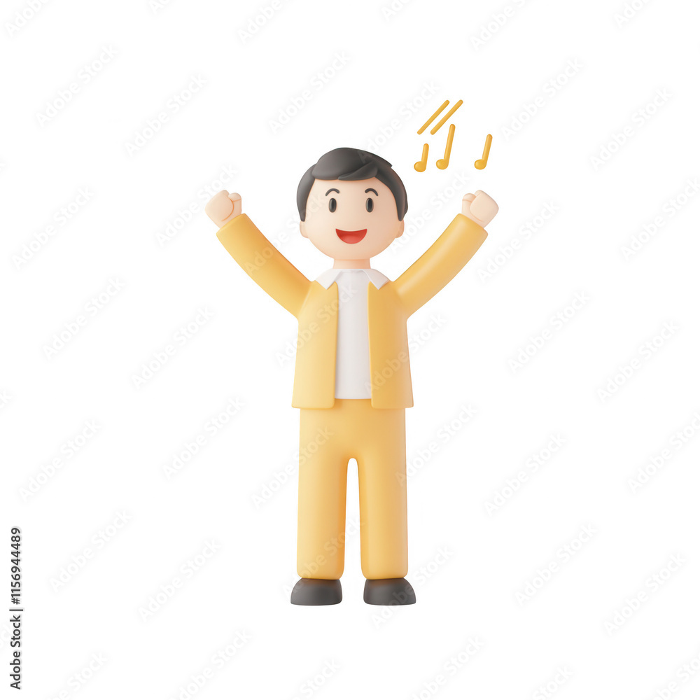 A cheerful character celebrating success with raised arms and a big smile., isolated on a transparent background. A cheerful character celebrating success with raised arms and a big smile., isolated on a transparent background.