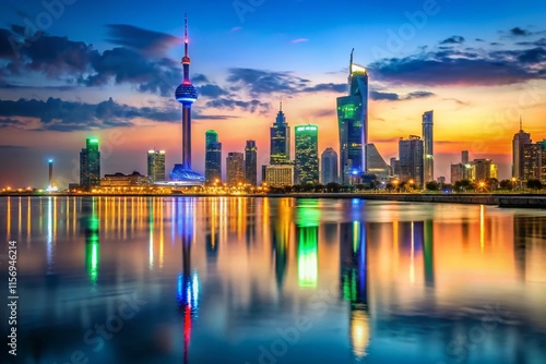 Wallpaper Mural Kuwait City Skyline Night Photography, Kuwait Tower HDR, December 2018, Glowing Cityscape Torontodigital.ca