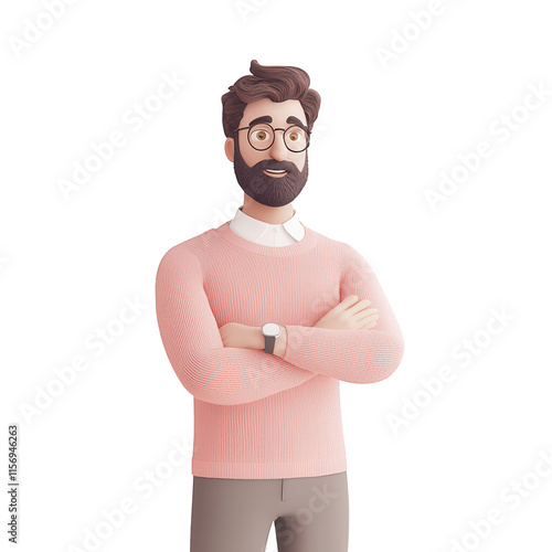 A confident man with glasses and a beard posing in a stylish sweater. photo