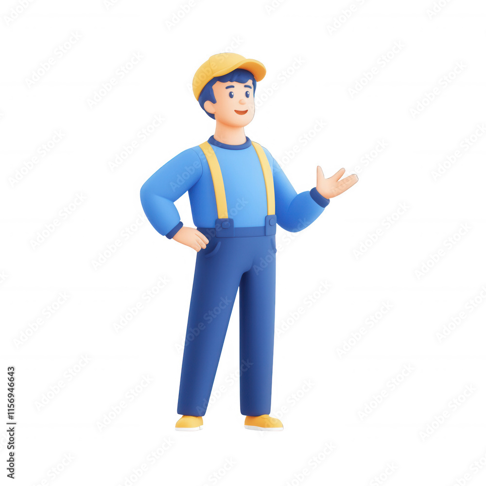 A friendly male character in work attire, smiling and gesturing positively., isolated on a transparent background. A friendly male character in work attire, smiling and gesturing positively., isolated on a transparent background.