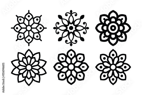 Indian Traditional and Cultural Black Line Art, Mandala Design.