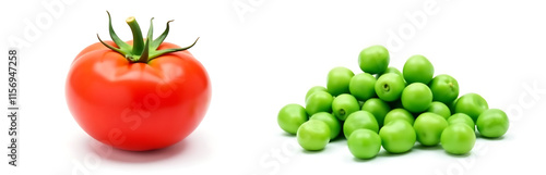 Wallpaper Mural Two Vegetables Isolated On White Background A Tomato And Green Peas Arranged In Separate Areas For Comparison Purposes. 00001 Torontodigital.ca