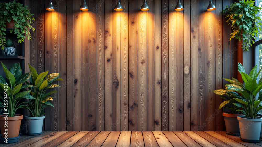 Fototapeta premium The wooden background with banner panoramas is suitable for design projects that require natural elements and acoustic properties.