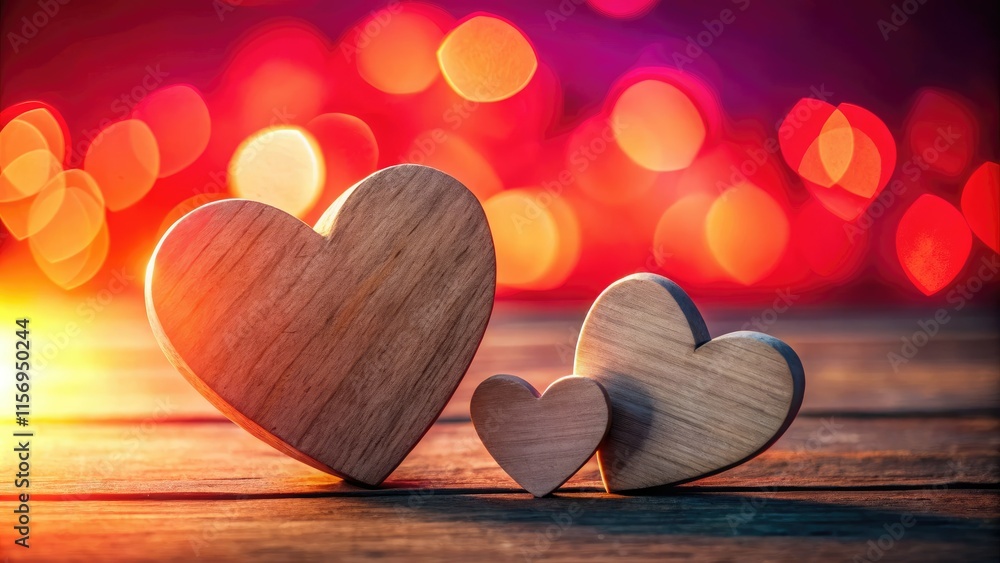 Fototapeta premium Timeless romance: wooden hearts silhouette, minimalist Valentine's design. Clean, simple, elegant.