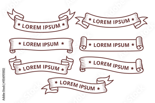 vector set of lineart ribbon banner retro image assets

