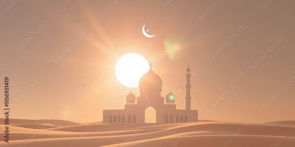 Obraz premium Minimalist mosque with domes and minarets with a simple background