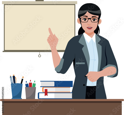 vector illustration image of a female teacher teaching in front of the class
