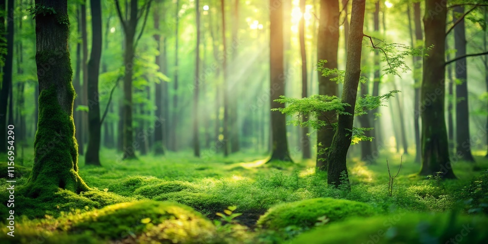 Obraz premium Lush Green Forest Blurred Background - Nature Photography Stock Image