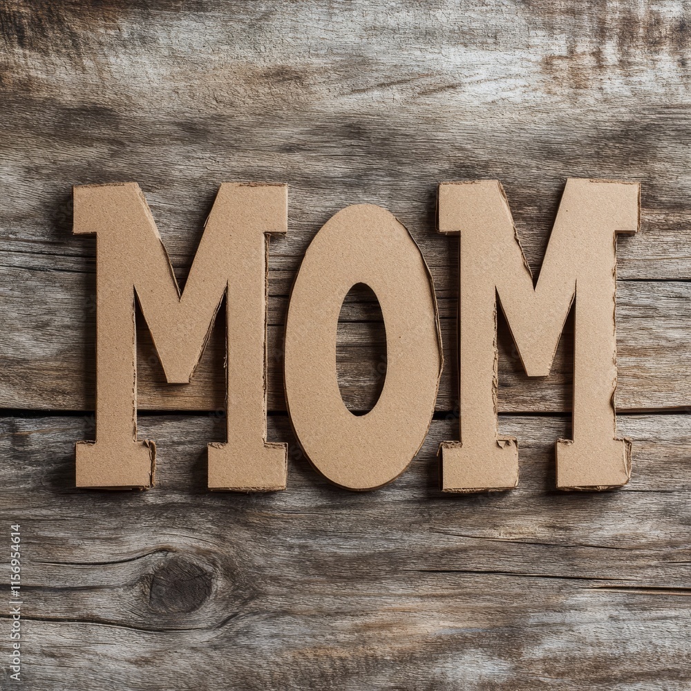 MOM in Cardboard Letters on Rustic Wood MOM in Cardboard Letters on Rustic Wood