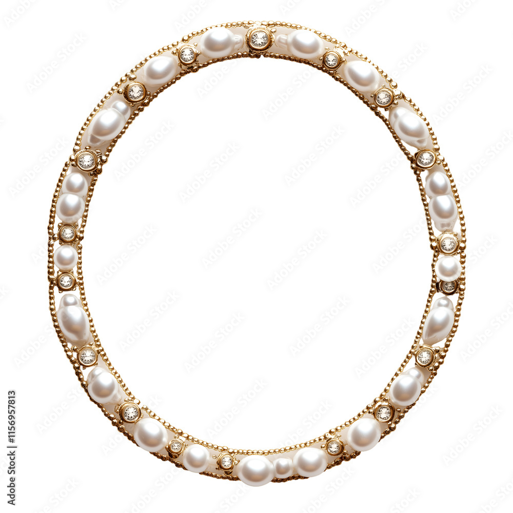 Elegant oval frame with pearl embellishments, Isolated on transparent background cut out Elegant oval frame with pearl embellishments, Isolated on transparent background cut out
