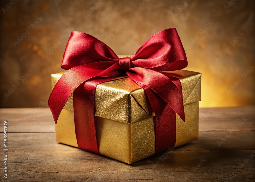 Obraz premium Luxurious Red & Gold Gift Box, Perfect for Special Occasions - Stock Photo