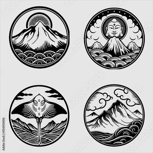 Four Black and White Circular Designs
