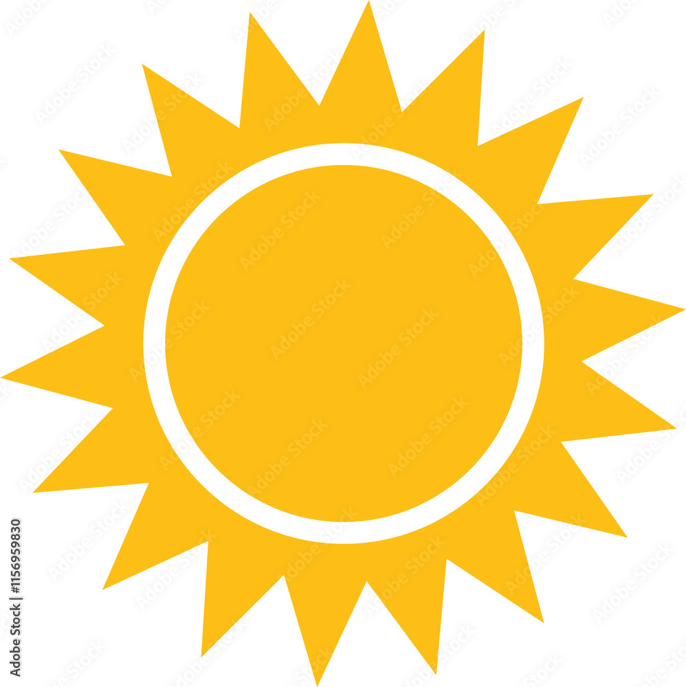 Stylized representation of the sun with a yellow circle at the center, surrounded by triangular rays extending outward in all directions. Stylized representation of the sun with a yellow circle at the center, surrounded by triangular rays extending outward in all directions.