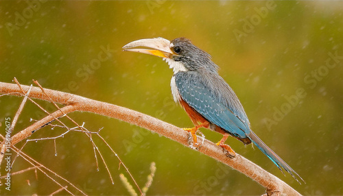 Stunning Bluebearded Beeeater Perched on Branch in Rain photo