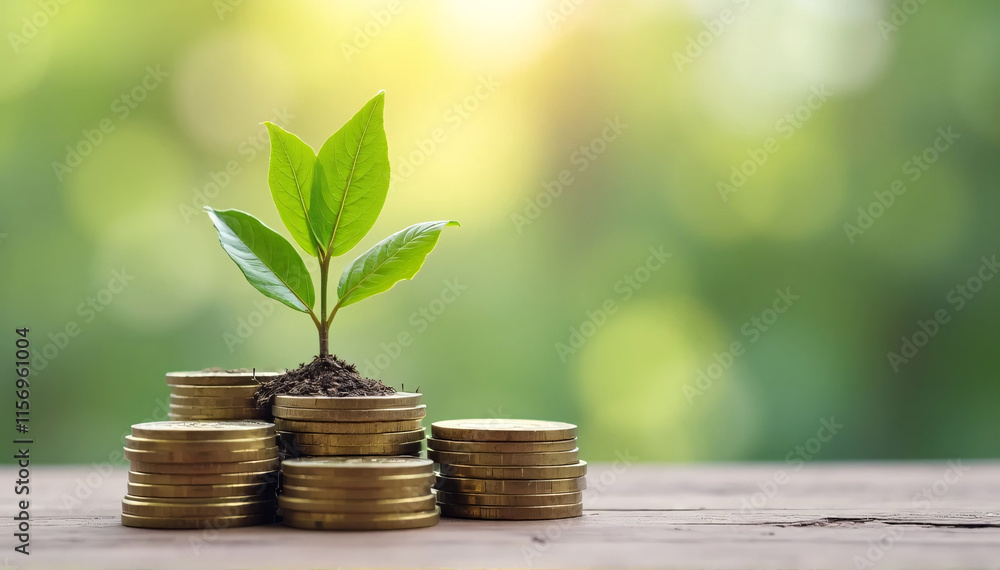 A tiny tree sprouting on top of coin stacks represents saves, investment, and financial expansion against a conceptually vibrant backdrop.
A tiny tree sprouting on top of coin stacks represents saves, investment, and financial expansion against a conceptually vibrant backdrop.