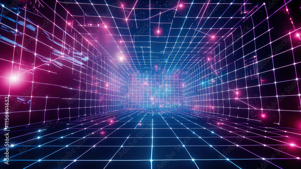 Futuristic design: grid layout, 3D elements, glowing network of connected points. Perfect for IT, digital marketing, tech businesses. Modern, innovative. Futuristic design: grid layout, 3D elements, glowing network of connected points. Perfect for IT, digital marketing, tech businesses. Modern, innovative.