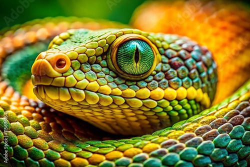 Macro Photography: Close-Up of Snake Head and Coiled Body - Reptile Scales Texture photo