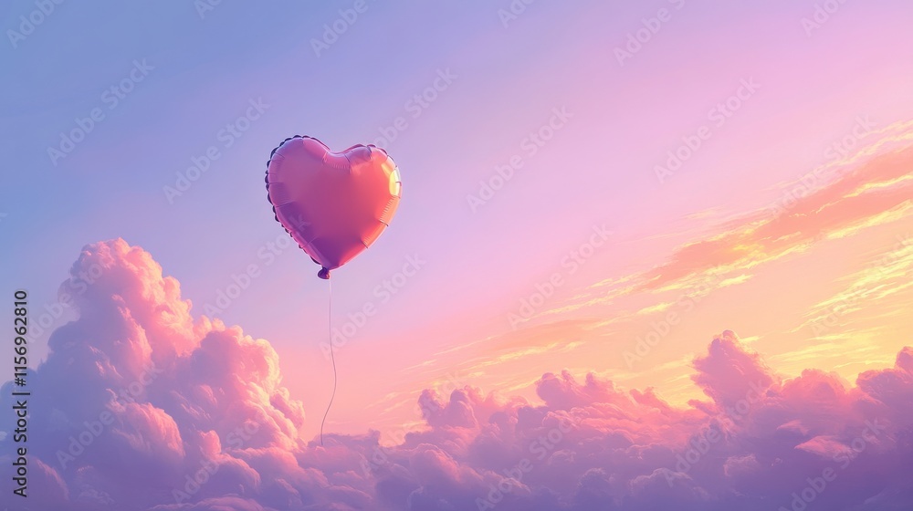 Fototapeta premium Heart Balloon Floating in a Pastel Sky