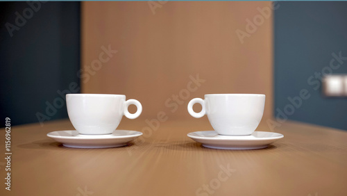 Wallpaper Mural Two white cups on a kitchen countertop, ready for a warm drink. Concept: style, drinks, and interior, creating a cozy, modern atmosphere for enjoying beverages in everyday life. Torontodigital.ca