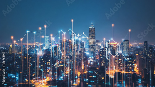 Wallpaper Mural Smart digital Innovation city with connection network reciprocity over the cityscape. of future smart wireless digital city and social media networking systems that connects people with in city Torontodigital.ca