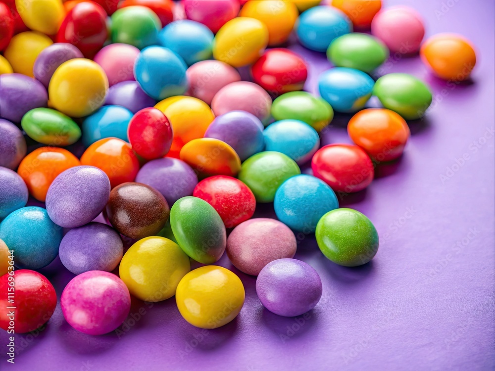 Vibrant candy pops against a purple backdrop, offering ample copy space for sweet treat promotions. Vibrant candy pops against a purple backdrop, offering ample copy space for sweet treat promotions.