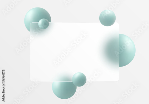 Wallpaper Mural Glass morphism website landing page template. Translucent glass partition with floating spheres. Torontodigital.ca