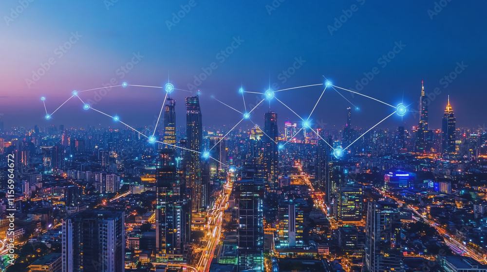 custom made wallpaper toronto digitalSmart digital Innovation city with connection network reciprocity over the cityscape. of future smart wireless digital city and social media networking systems that connects people with in city