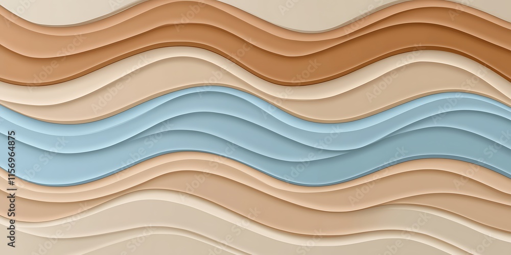 Obraz premium Abstract wavy background with pastel shades of beige and blue.