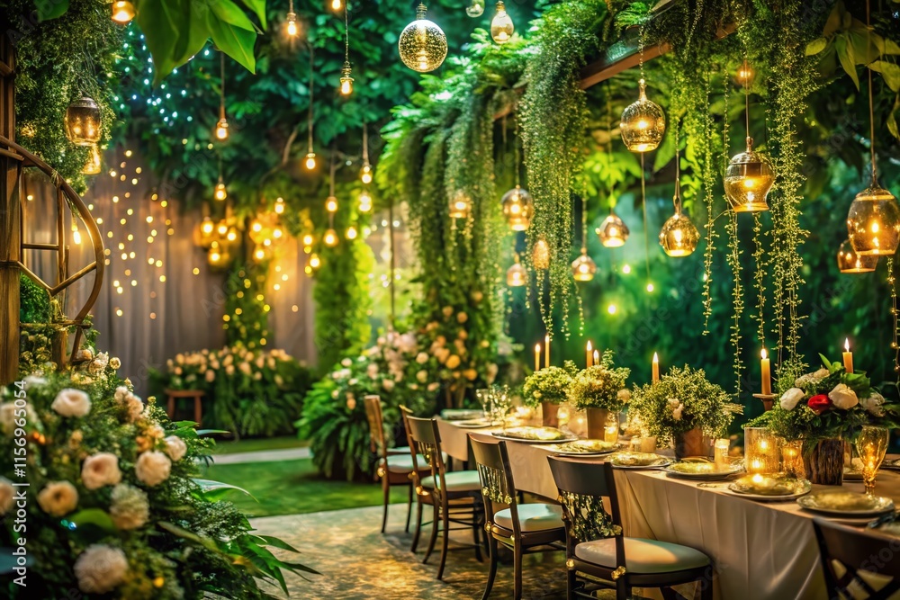 Obraz premium Magical Greenery Wedding Interior: Bokeh Effect Wallpaper