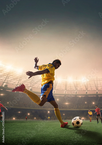 Football player shooting the ball at the goal.