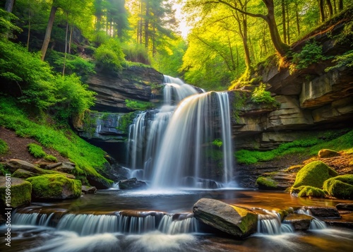 Majestic Pennsylvania Waterfall: Ricketts Glen State Park's cascading beauty, showcasing the power and serenity of nature.