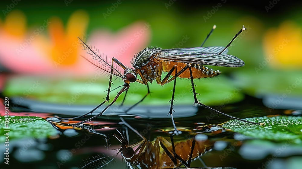 Macro Photography of a Mosquito on a Lily Pad Macro Photography of a Mosquito on a Lily Pad