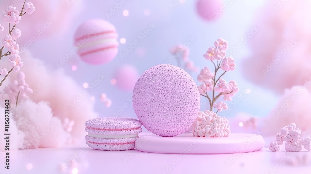 Pastel Pink Macarons Flowers Clouds Sweet Dreamy Background Pastel Pink Macarons Flowers Clouds Sweet Dreamy Background