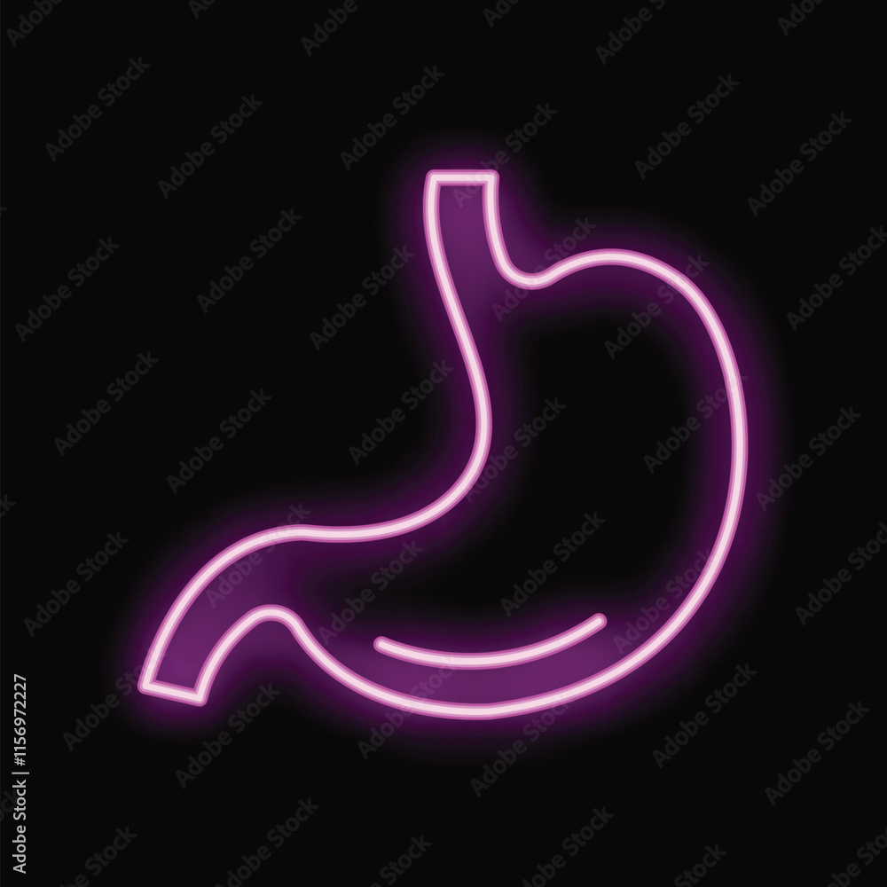 Naklejka premium Neon pink stomach glowing on a black background, representing a concept related to digestion or internal organs
