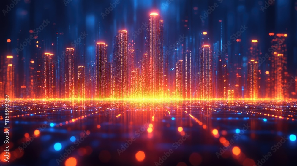 Fototapeta premium Futuristic Cityscape: A Digital Metropolis at Night