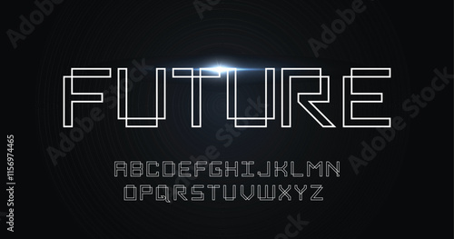 Futuristic cyber font, modern space type or tech english alphabet, vector creative robot typeface. Galaxy font with starlight line letters, cosmic cyber technology typeface ABC and space typeface

