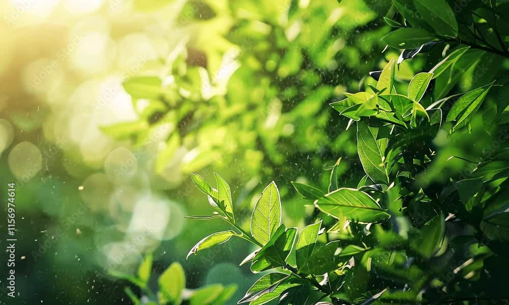 Sunlight shining through fresh green leaves with bokeh effect Sunlight shining through fresh green leaves with bokeh effect