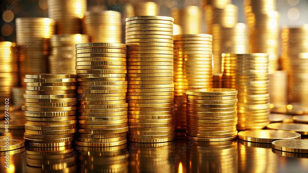 Miniature Gold Coin Stacks, Tilt-Shift Photography, Isolated Background Miniature Gold Coin Stacks, Tilt-Shift Photography, Isolated Background