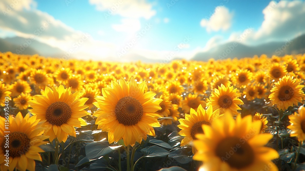 Fototapeta premium Golden Sunflowers Field at Sunset