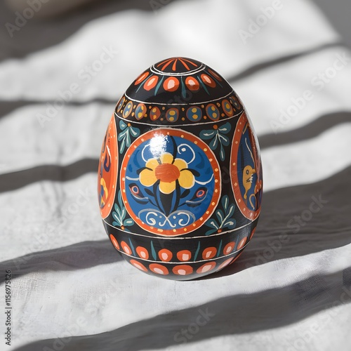 Intricate Easter Egg with Floral and Geometric Patterns, Cultural Craftsmanship. photo