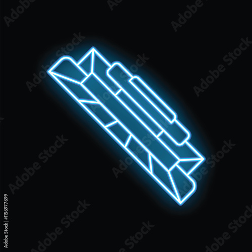Neon icon of ram memory, a crucial component for enhancing computer performance and speed, glowing on a dark background