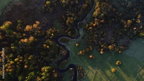 Drone of the Sventāja River forming natural border between Latvia and Lithuania photo