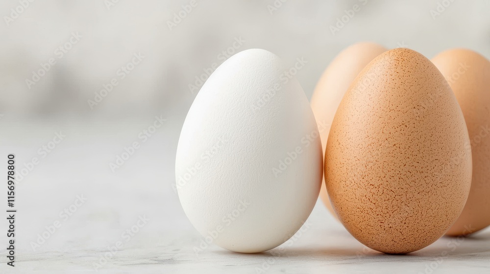 Chicken and Duck Egg Concept, Close-Up of Duck Egg Shell Showing Texture and Color Differences Among Various Eggshells on Marble Surface Chicken and Duck Egg Concept, Close-Up of Duck Egg Shell Showing Texture and Color Differences Among Various Eggshells on Marble Surface